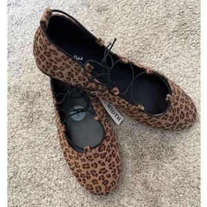 Seychelles Leopard Print Flats Memory Foam‎ Wide Width Lace Up Ballet Shoes 7W